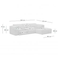 Studio Copenhagen Ecksofa HUDSON 3-Sitzer mit Longchair - Webstoff Saia: Beige - Breite: 251 cm - Longchair davorstehend rechts -Wohnzimmermöbel boutique en ligne 1000009771 220909 500 SKETCH DETAILS P000000001000009771 sketch 1