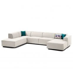 Wohnlandschaft Kinx Webstoff - Webstoff Milan: Altweiß - Longchair davorstehend rechts / Ottomane links