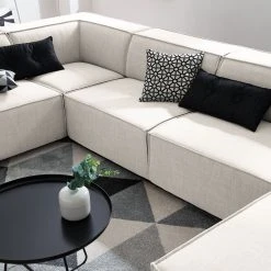 Wohnlandschaft Kinx Webstoff - Webstoff Milan: Altweiß - Longchair davorstehend rechts / Ottomane links -Wohnzimmermöbel boutique en ligne 1000011746 180619 1559201023 GALLERYIMAGES P000000001000011746