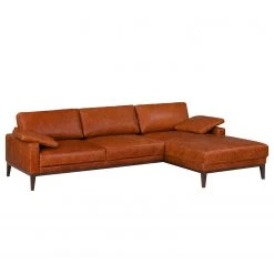 Ars manufacti Ecksofa Horley Echtleder - Vintage Cognac - Longchair davorstehend rechts
