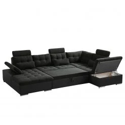 Fredriks Wohnlandschaft Puntiro I - Kunstleder Lilo / Strukturstoff Satur: Schwarz / Anthrazit - Longchair davorstehend links / Ottomane rechts -Wohnzimmermöbel boutique en ligne 1000021540 210614 18402100121 DETAILS P000000001000021540