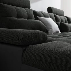 Fredriks Wohnlandschaft Puntiro I - Kunstleder Lilo / Strukturstoff Satur: Schwarz / Anthrazit - Longchair davorstehend links / Ottomane rechts -Wohnzimmermöbel boutique en ligne 1000021540 210614 18402100133 DETAILS P000000001000021540