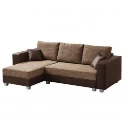 Fredriks Ecksofa Dublin II - (mit Schlaffunktion / beidseitig montierbar) - Kunstleder/Strukturstoff - Dunkelbraun / Braun