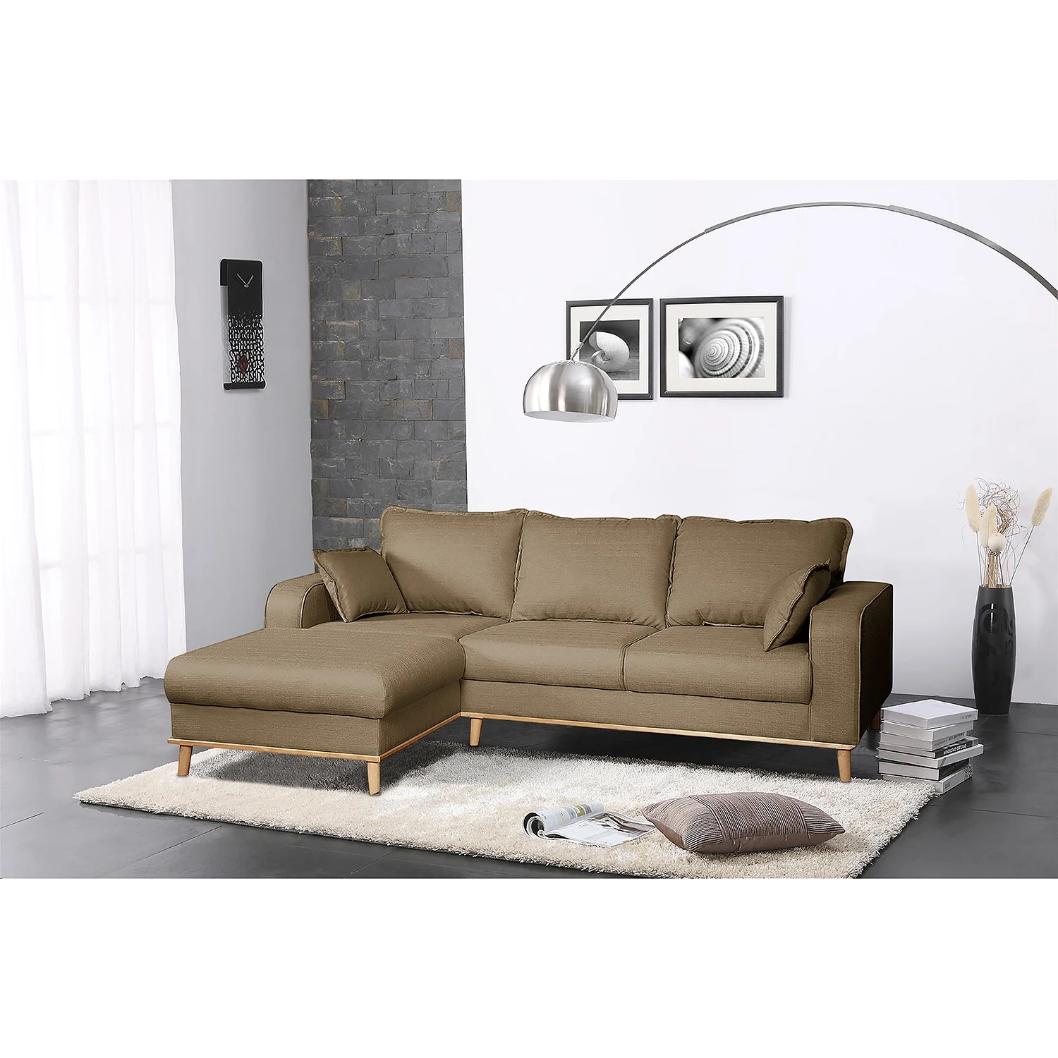 Mørteens Ecksofa Greeneville Strukturstoff - Nougat - Longchair davorstehend links 2 Mørteens Ecksofa Greeneville Strukturstoff - Nougat - Longchair davorstehend links – Bild 2
