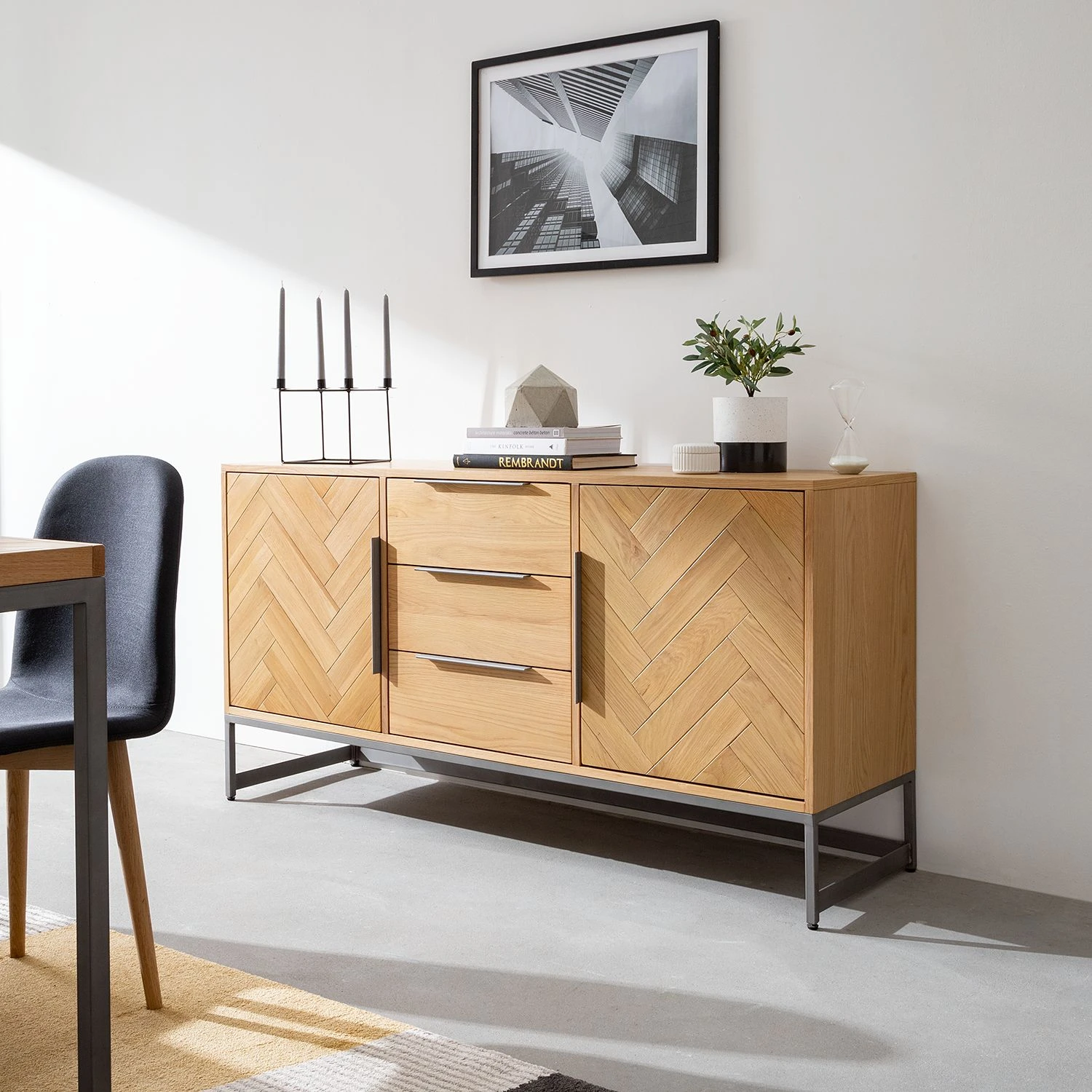 Ars manufacti Sideboard Dharai - Echtholzfurnier / Metall - Eiche / Silber 2 Ars manufacti Sideboard Dharai - Echtholzfurnier / Metall - Eiche / Silber – Bild 2