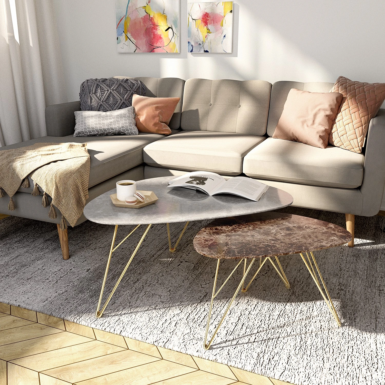 Jack & Alice Couchtisch Sherry ll - Marmor Hellgrau Dekor / Gold 2 Jack & Alice Couchtisch Sherry ll - Marmor Hellgrau Dekor / Gold – Bild 2