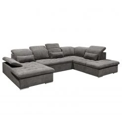 Fredriks Wohnlandschaft San Benito - Microfaser Ranu: Steingrau - Longchair davorstehend links / Ottomane rechts