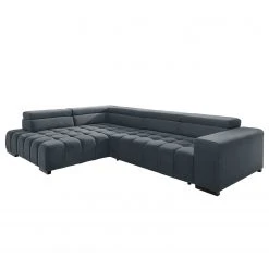 Loftscape Ecksofa Masaya - Microfaser Enza: Blaugrau - Ottomane davorstehend links - Mit Schlaffunktion