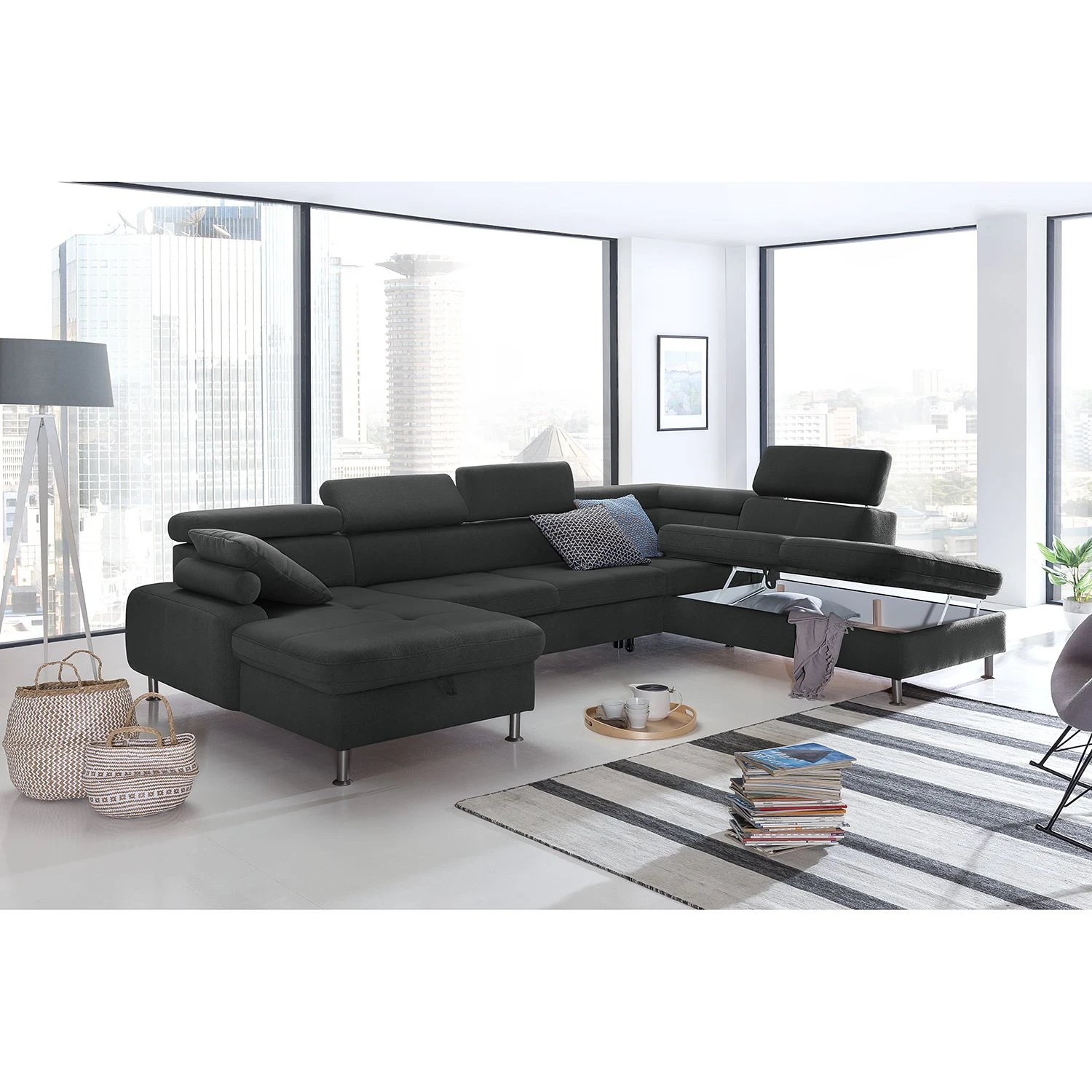 Loftscape Wohnlandschaft Rivas - Dunkelgrau - Longchair davorstehend links / Ottomane rechts - Mit Schlaffunktion 4 Loftscape Wohnlandschaft Rivas - Dunkelgrau - Longchair davorstehend links / Ottomane rechts - Mit Schlaffunktion – Bild 4