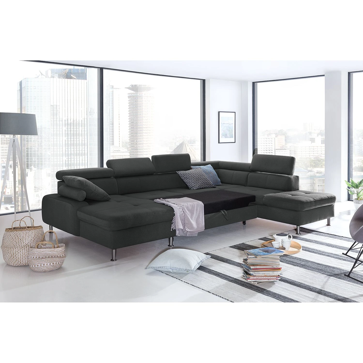 Loftscape Wohnlandschaft Rivas - Dunkelgrau - Longchair davorstehend links / Ottomane rechts - Mit Schlaffunktion 5 Loftscape Wohnlandschaft Rivas - Dunkelgrau - Longchair davorstehend links / Ottomane rechts - Mit Schlaffunktion – Bild 5