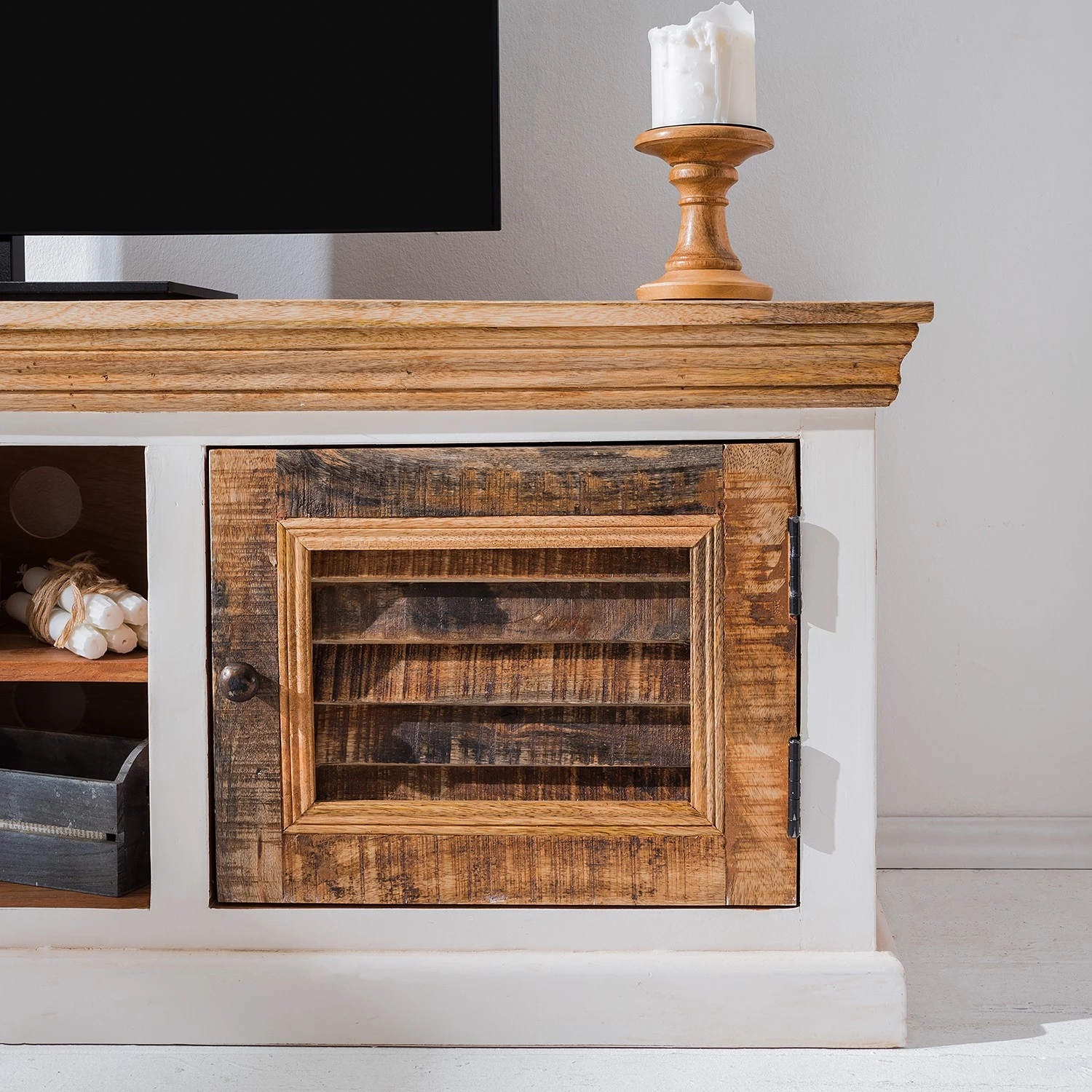 Maison Belfort TV-Lowboard Newhaven - Mango teilmassiv - Mango / Weiß 10 Maison Belfort TV-Lowboard Newhaven - Mango teilmassiv - Mango / Weiß – Bild 10