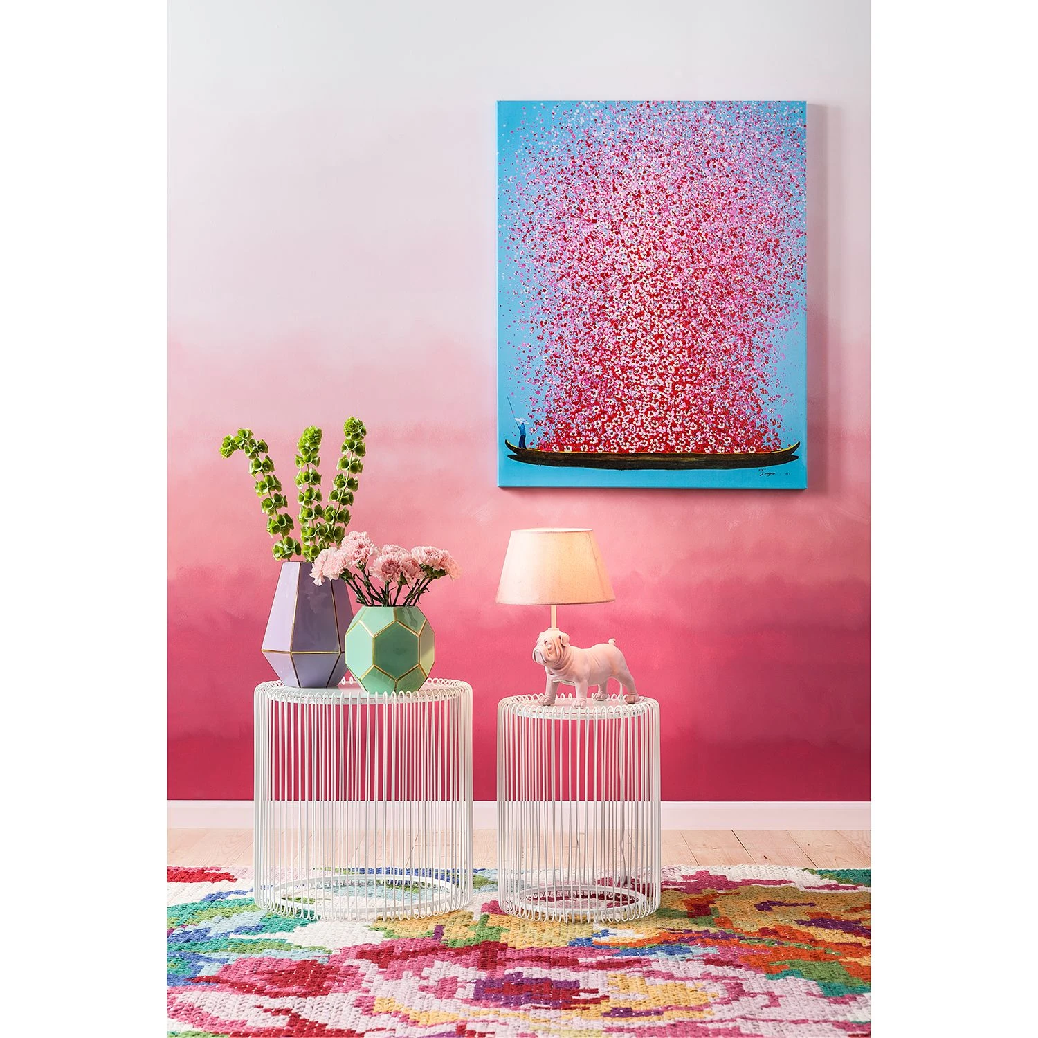 Kare Design Beistelltisch Wire I (2-er Set) - Glas / Stahl - Weiß 2 Kare Design Beistelltisch Wire I (2-er Set) - Glas / Stahl - Weiß – Bild 2