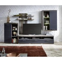 Loftscape Wohnwand Polis I (4-teilig) - Inkl. Beleuchtung - Matt Grau / Driftwood Dekor