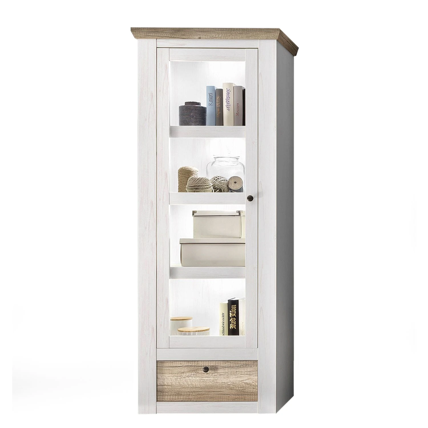 Fredriks Standvitrine Lorida - Kiefer Weiß Dekor / Eiche Dekor 1 Fredriks Standvitrine Lorida - Kiefer Weiß Dekor / Eiche Dekor