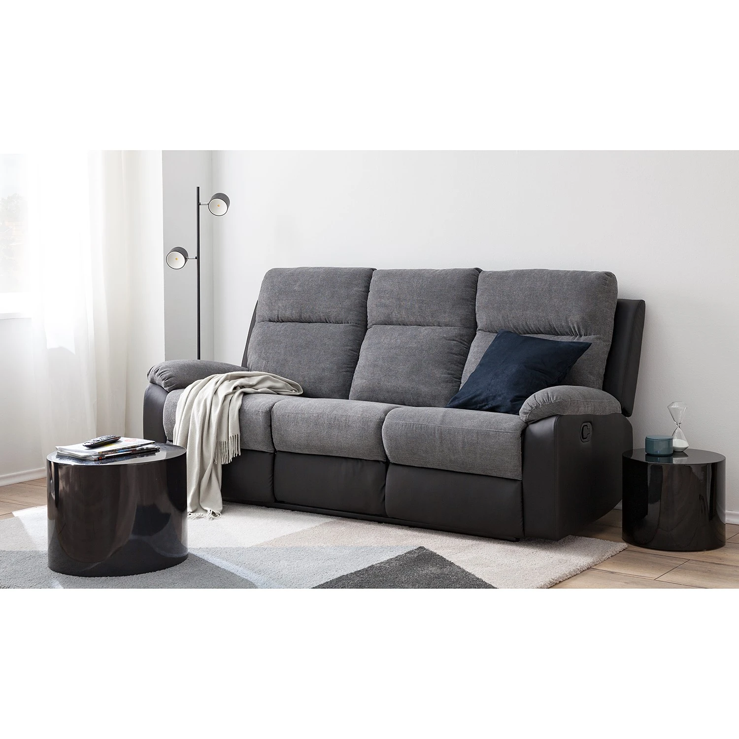 Loftscape Relaxsofa Warmun (3-Sitzer) - Kunstleder / Microfaser - Schwarz / Grau 3 Loftscape Relaxsofa Warmun (3-Sitzer) - Kunstleder / Microfaser - Schwarz / Grau – Bild 3