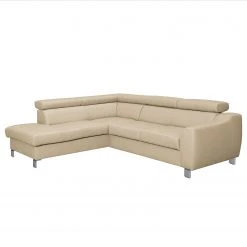 Loftscape Ecksofa Burnside II - Echtleder / Kunstleder - Warmes Beige - Ottomane davorstehend links - Ohne Schlaffunktion