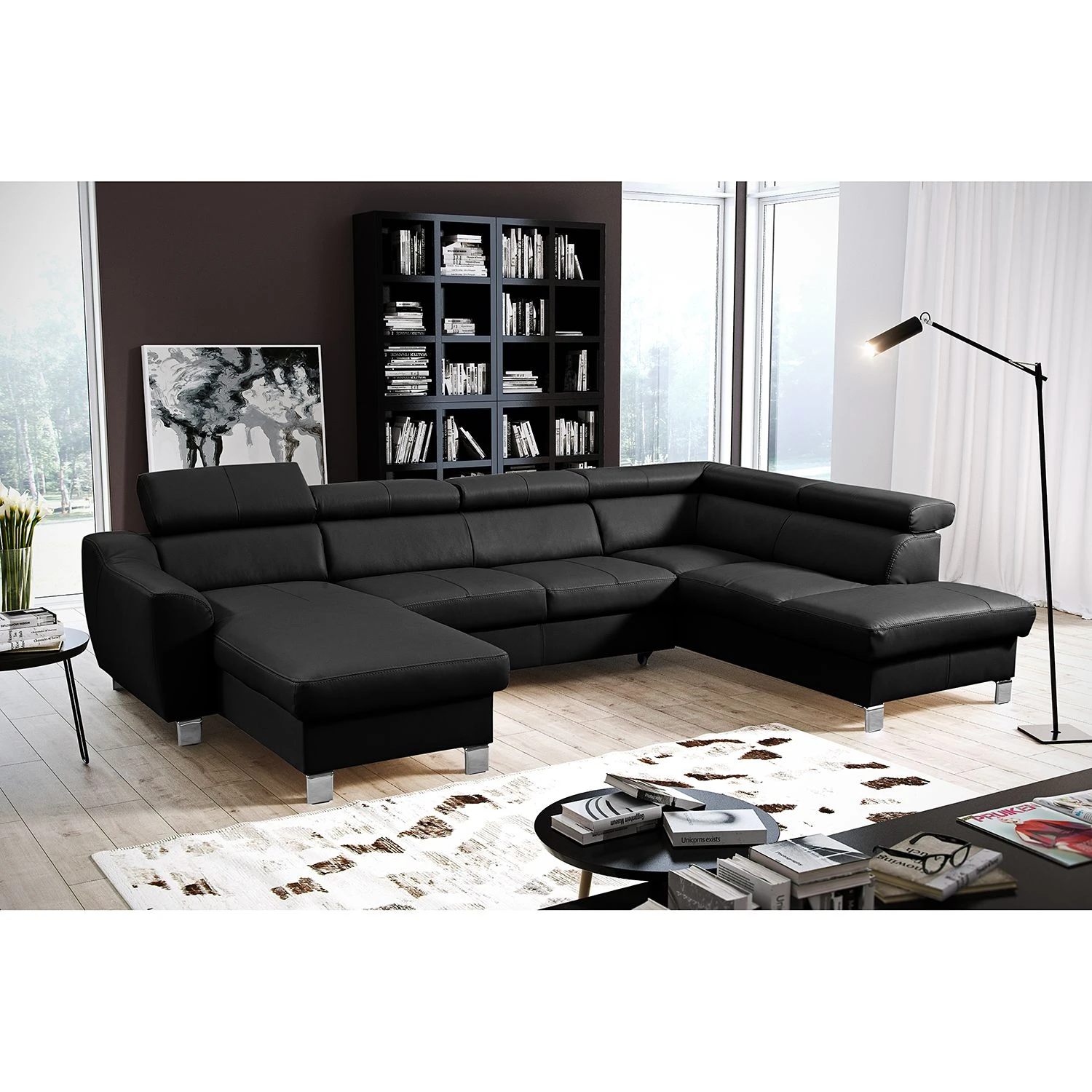 Loftscape Wohnlandschaft Burnside I - Echtleder / Kunstleder - Schwarz - Longchair davorstehend links / Ottomane rechts - Mit Schlaffunktion 3 Loftscape Wohnlandschaft Burnside I - Echtleder / Kunstleder - Schwarz - Longchair davorstehend links / Ottomane rechts - Mit Schlaffunktion – Bild 3