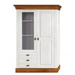 Maison Belfort Vitrinenschrank Bergen I - Kiefer massiv - Kiefer Weiß / Kiefer Bernstein