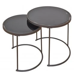 Red Living Beistelltisch Varadouro (2-teilig) - Schwarzglas - Schwarz / Braun