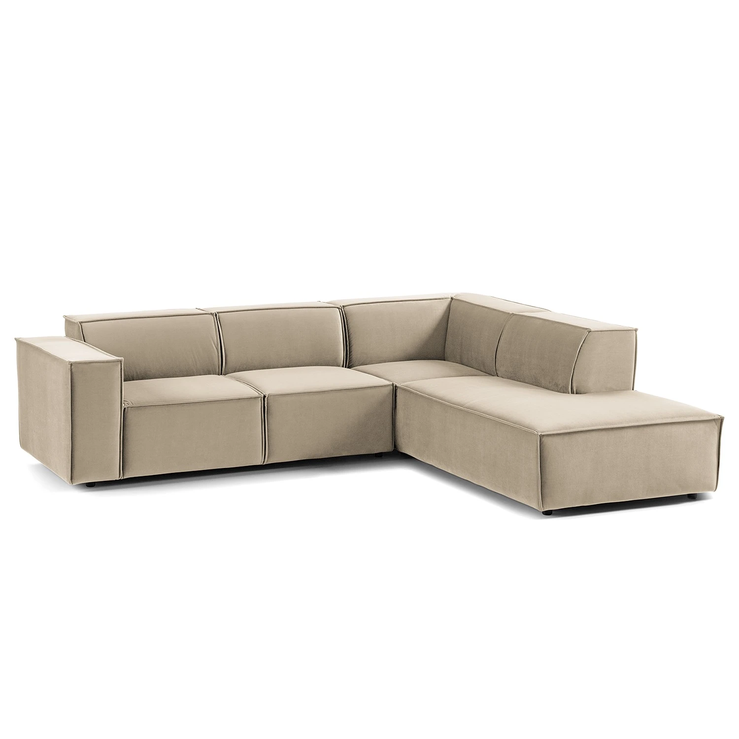 Ecksofa Kinx IV - Samt - Samt Shyla: Beige - Ottomane davorstehend rechts 1 Ecksofa Kinx IV - Samt - Samt Shyla: Beige - Ottomane davorstehend rechts