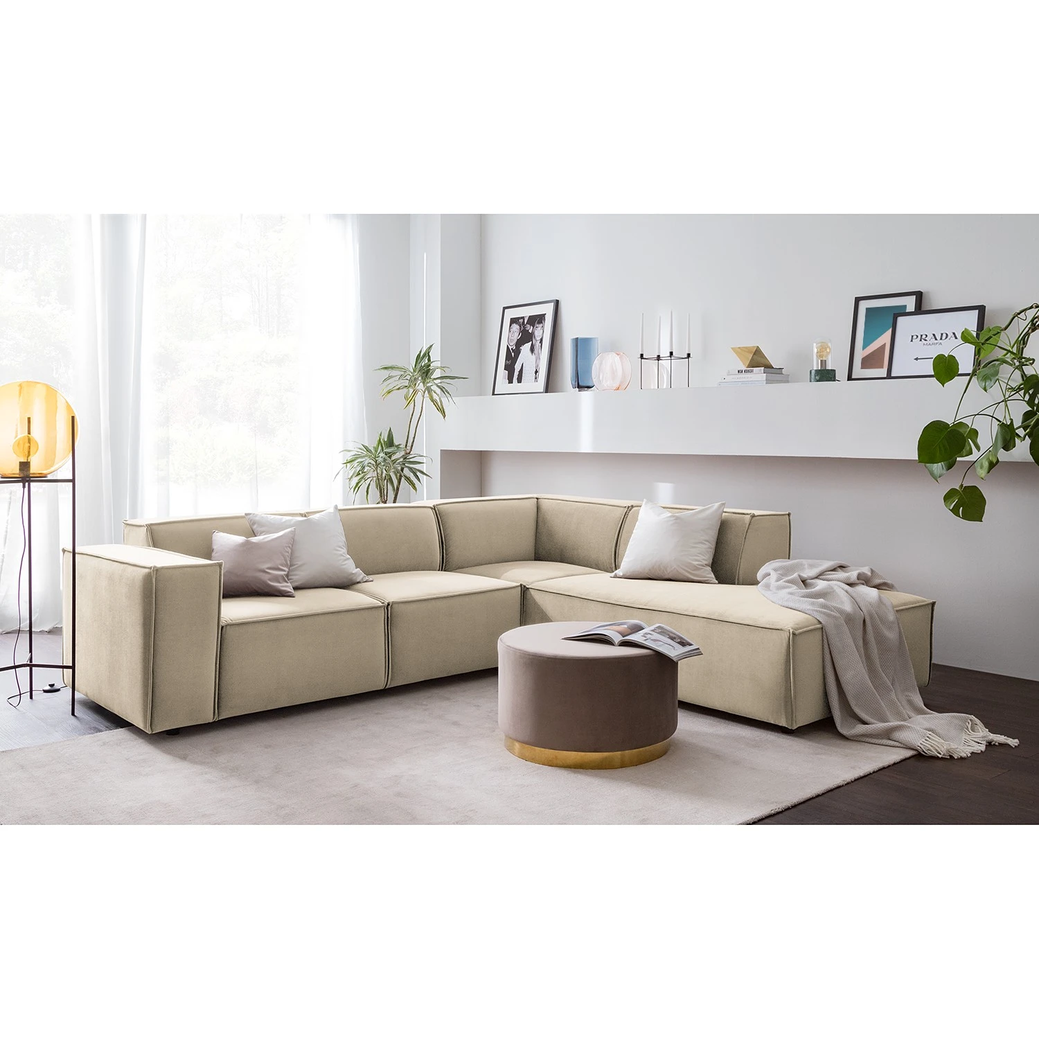 Ecksofa Kinx IV - Samt - Samt Shyla: Beige - Ottomane davorstehend rechts 2 Ecksofa Kinx IV - Samt - Samt Shyla: Beige - Ottomane davorstehend rechts – Bild 2