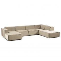 Wohnlandschaft Kinx II - Samt - Samt Shyla: Beige - Longchair davorstehend links / Ottomane rechts