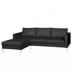 Fredriks Ecksofa Portobello IV - Echtleder - Echtleder Lasde: Schwarz - Breite: 207 cm - Longchair davorstehend links
