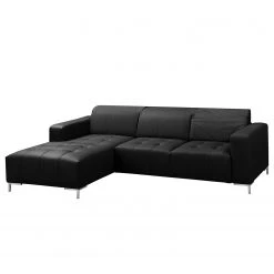 Fredriks Ecksofa Graide I - Echtleder - Schwarz - Longchair davorstehend links - Keine Funktion