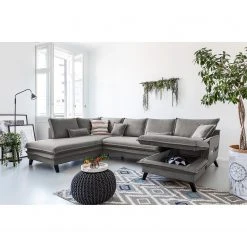 Norrwood Wohnlandschaft Mia Mia I - Webstoff - Grau - Longchair davorstehend rechts / Ottomane links -Wohnzimmermöbel boutique en ligne 1000160499 200619 16205200025 MOOD DETAILS P000000001000160499 mood