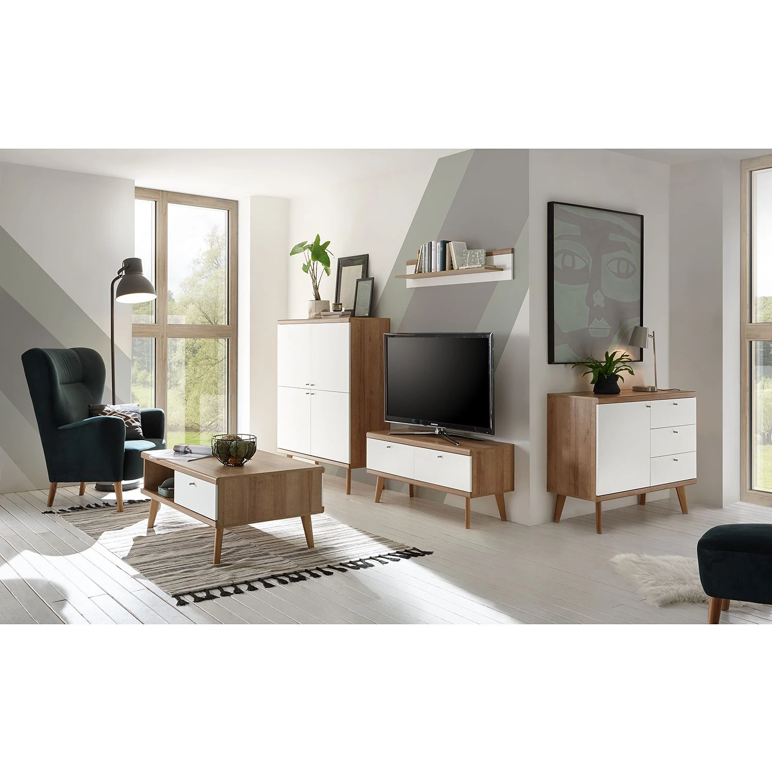 Norrwood Highboard Gyland - Matt Weiß / Eiche Riviera Dekor 4 Norrwood Highboard Gyland - Matt Weiß / Eiche Riviera Dekor – Bild 4