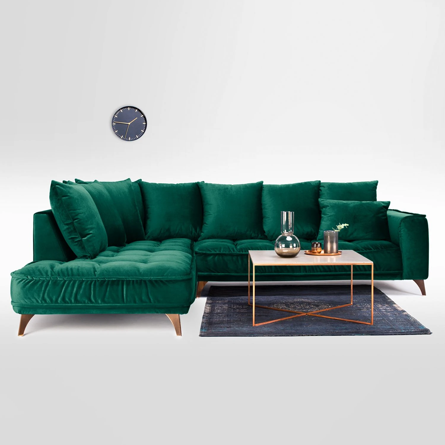 Jack & Alice Ecksofa Polich - Samt - Dunkelgrün - Ottomane davorstehend links 3 Jack & Alice Ecksofa Polich - Samt - Dunkelgrün - Ottomane davorstehend links – Bild 3