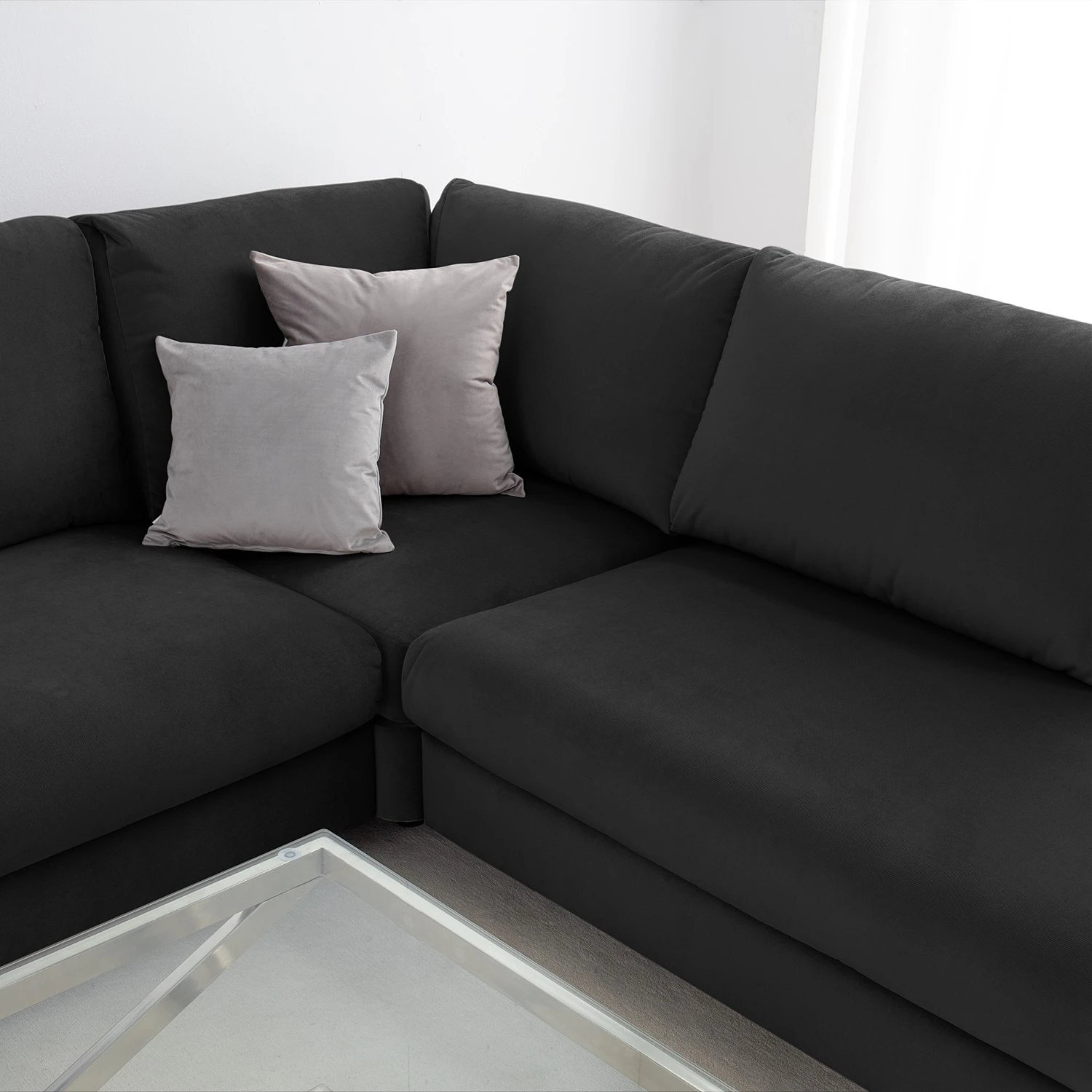 Jack & Alice Ecksofa Baitz I - Samt Krysia: Dunkelgrau - Ottomane davorstehend links 10 Jack & Alice Ecksofa Baitz I - Samt Krysia: Dunkelgrau - Ottomane davorstehend links – Bild 10