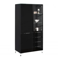 Maja Möbel Vitrinenschrank Shino - Inkl. Beleuchtung - Glas Schwarz / Schwarz