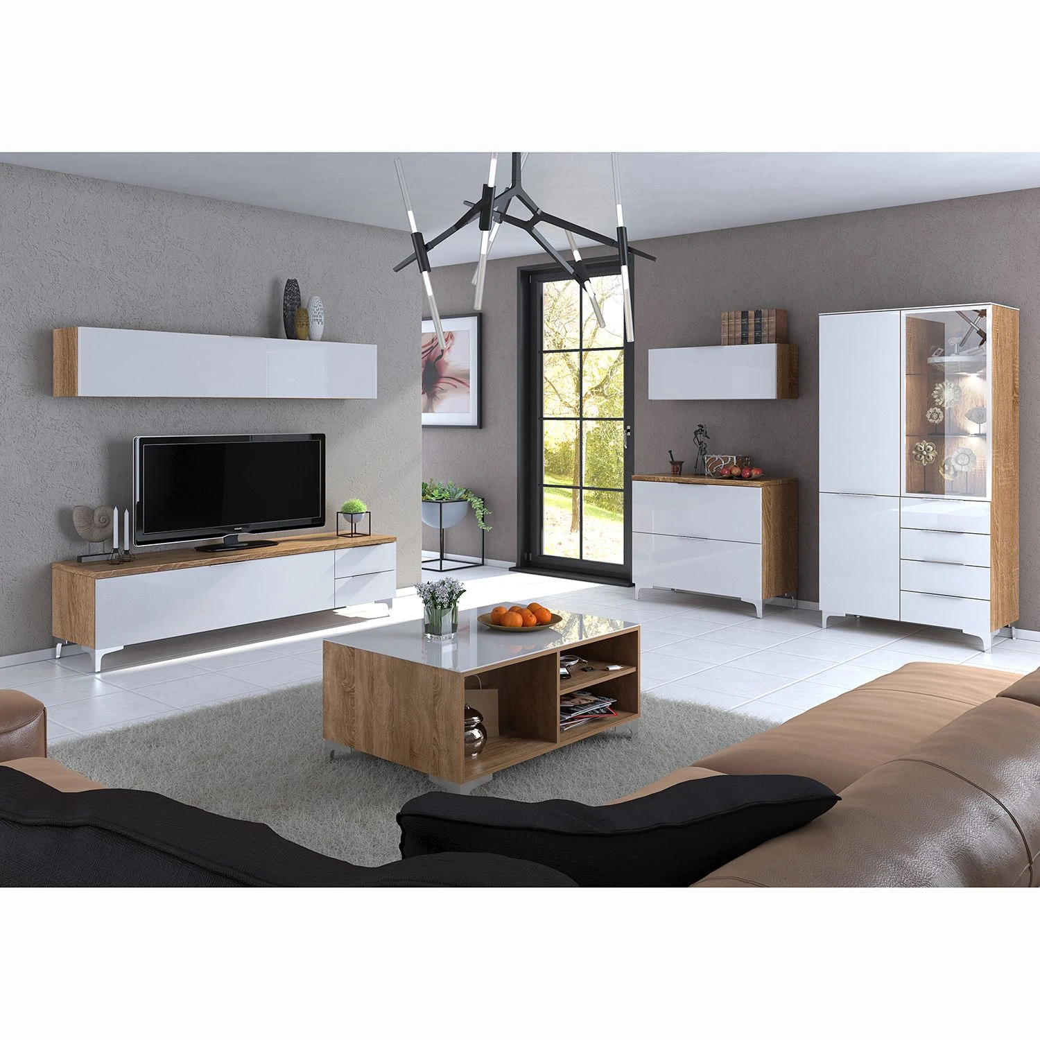 Maja Möbel Couchtisch Shino - Glas Weiß / Eiche Riviera Dekor 3 Maja Möbel Couchtisch Shino - Glas Weiß / Eiche Riviera Dekor – Bild 3