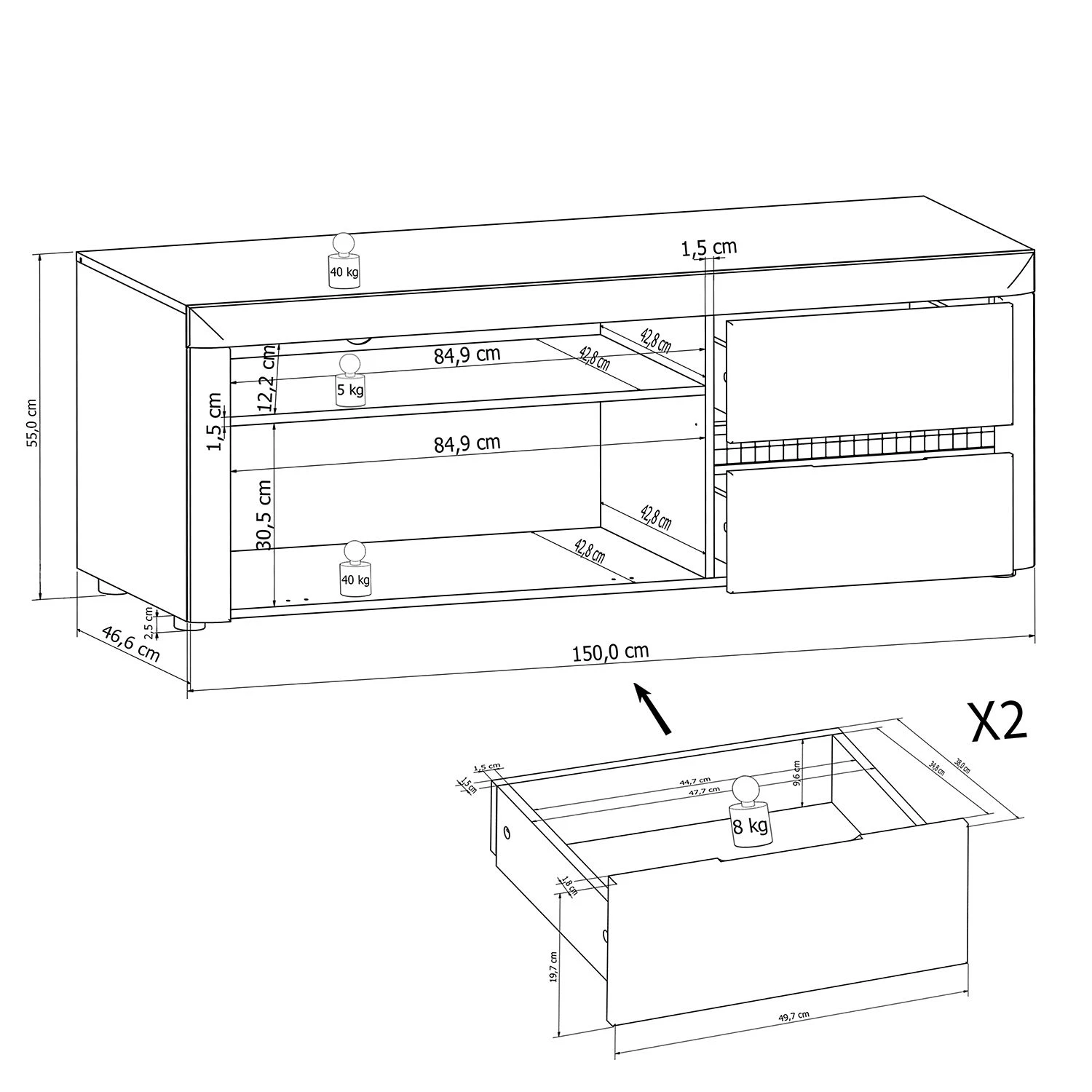 Loftscape TV-Lowboard Charnocks I - Hochglanz Weiß / Matt Weiß 4 Loftscape TV-Lowboard Charnocks I - Hochglanz Weiß / Matt Weiß – Bild 4