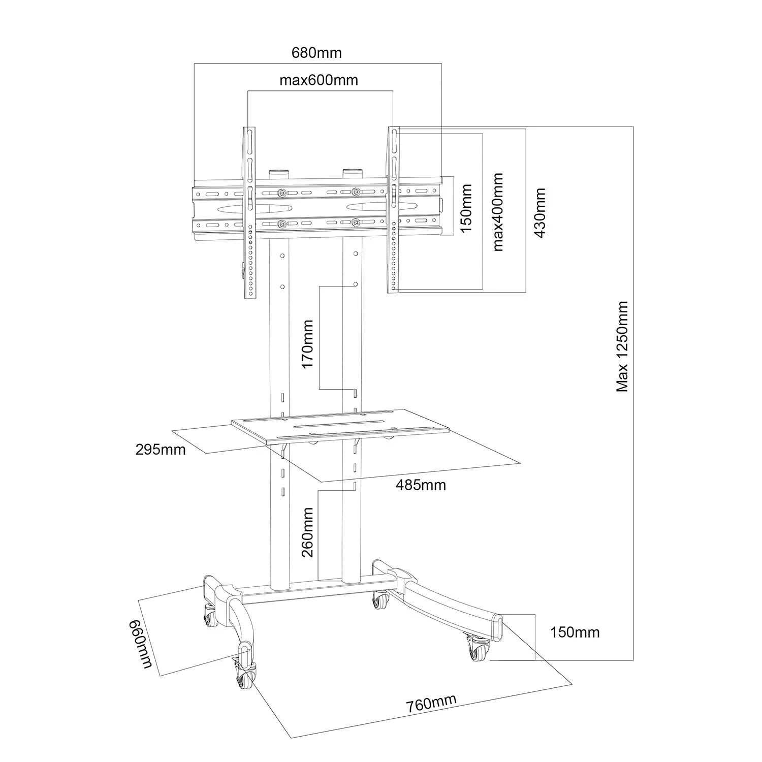 VCM TV-Rack B-MS - Höhe: 125 cm 3 VCM TV-Rack B-MS - Höhe: 125 cm – Bild 3