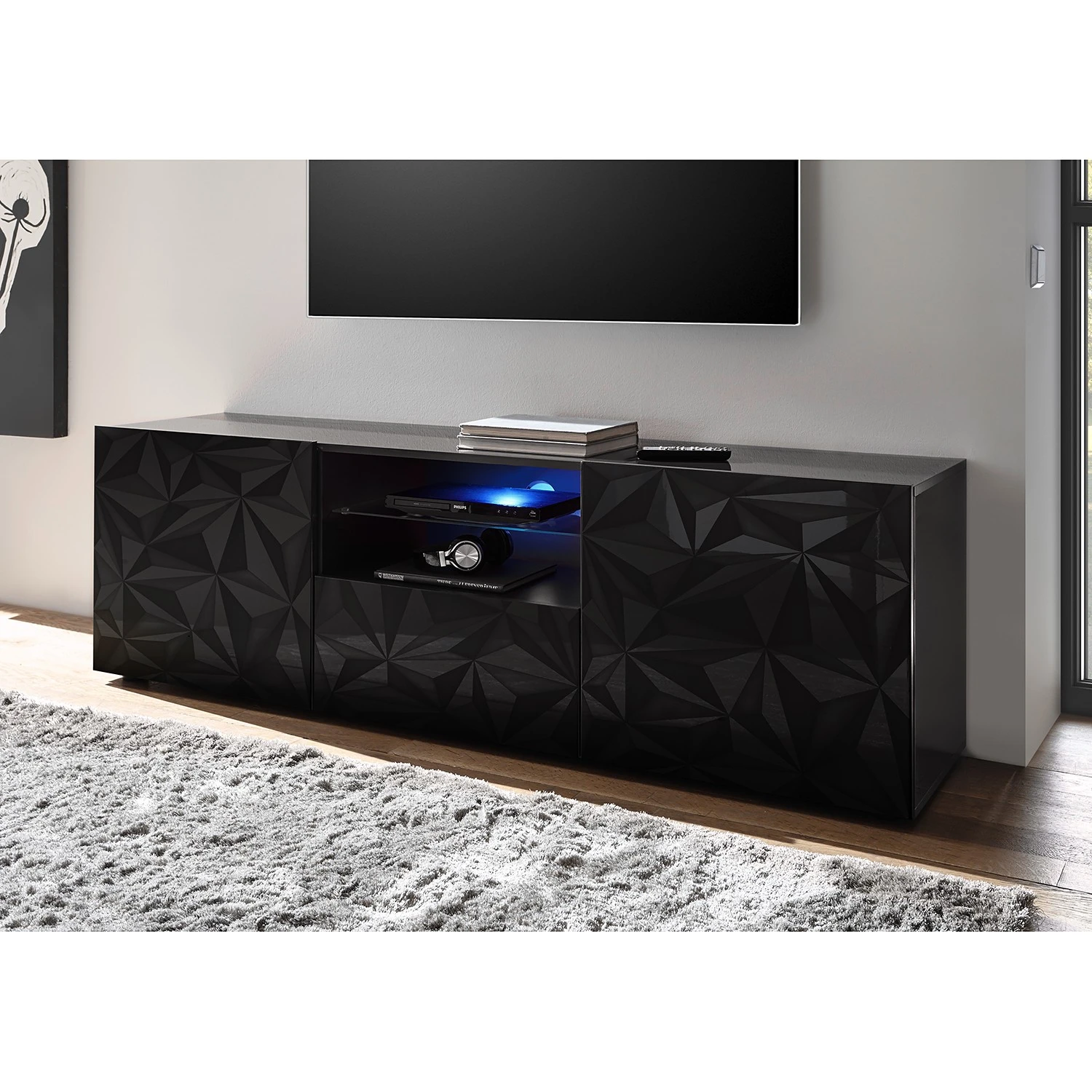 LC Spa TV-Lowboard Prisma - Hochglanz Anthrazit 2 LC Spa TV-Lowboard Prisma - Hochglanz Anthrazit – Bild 2