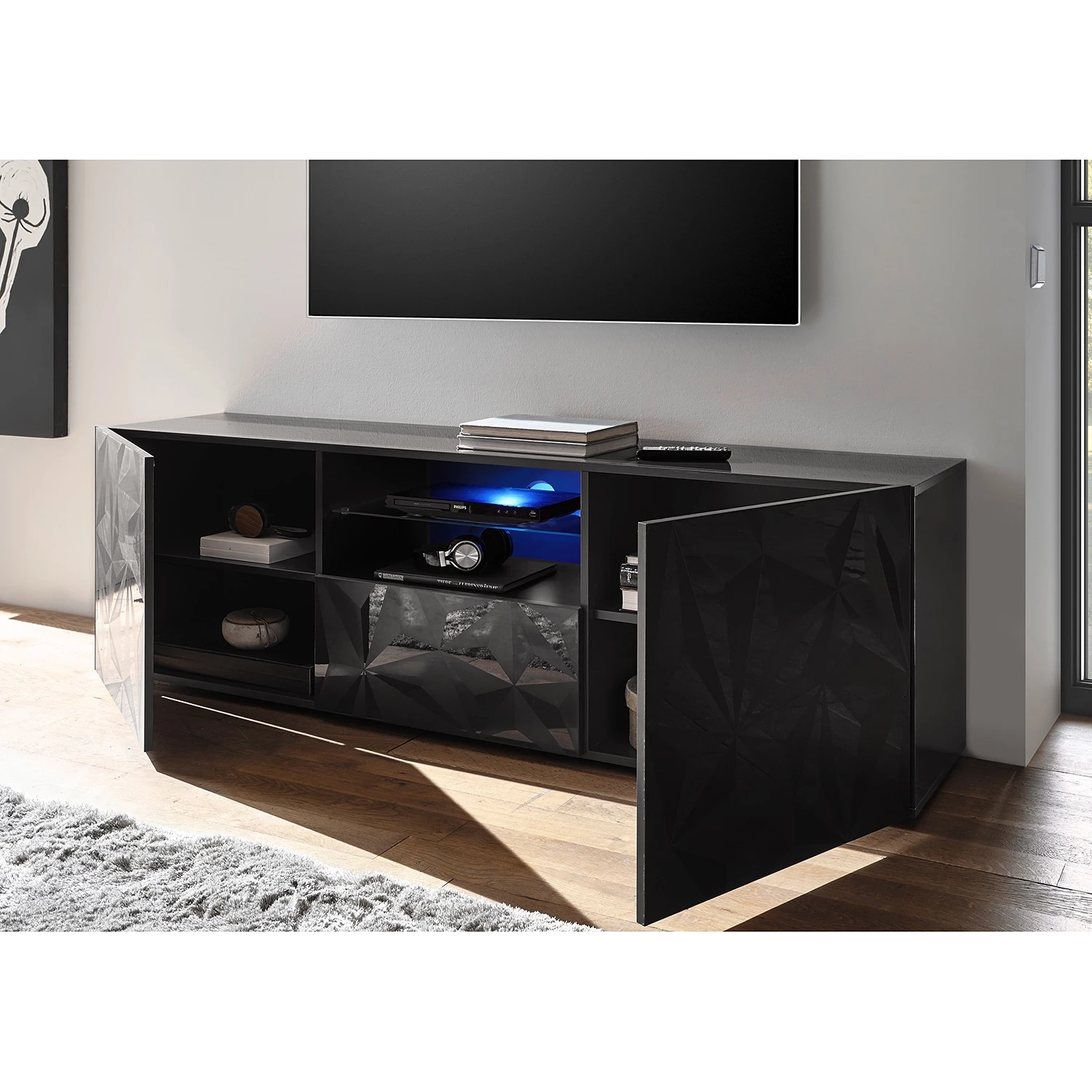 LC Spa TV-Lowboard Prisma - Hochglanz Anthrazit 3 LC Spa TV-Lowboard Prisma - Hochglanz Anthrazit – Bild 3