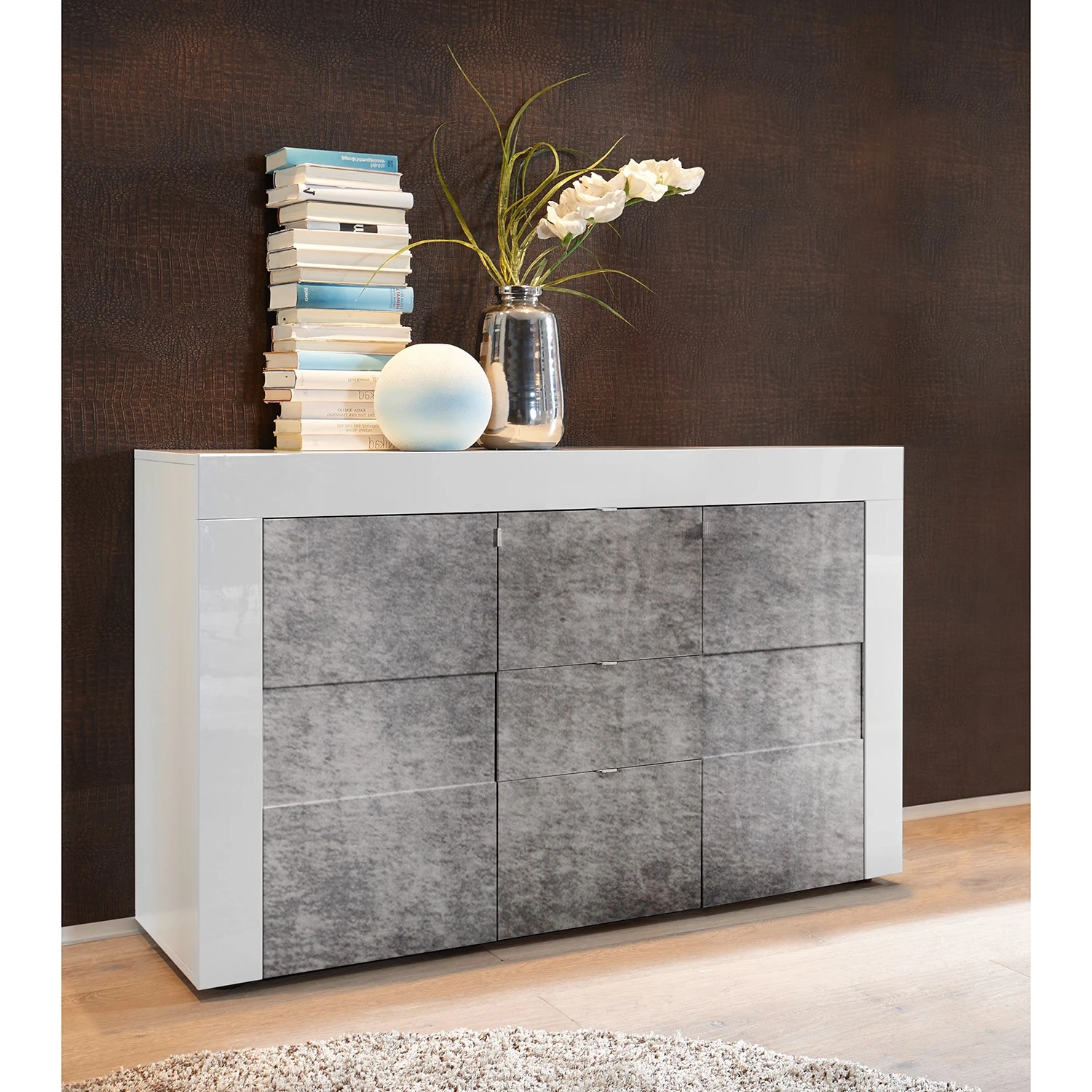 LC Spa Sideboard Easy II - Hochglanz Weiß / Beton Dekor 2 LC Spa Sideboard Easy II - Hochglanz Weiß / Beton Dekor – Bild 2