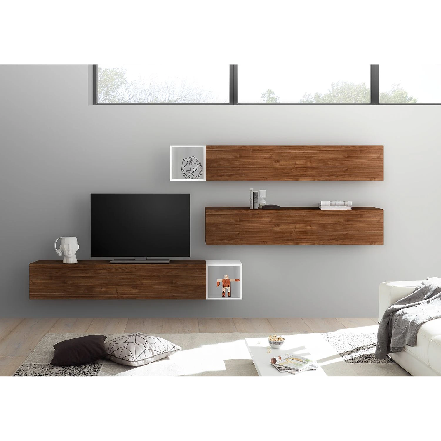 LC Spa Wohnwand Infinity II (5-teilig) - Weiß / Nussbaum dunkel Dekor 1 LC Spa Wohnwand Infinity II (5-teilig) - Weiß / Nussbaum dunkel Dekor