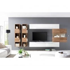 LC Spa Wohnwand Infinity IX (5-teilig) - Weiß / Nussbaum hell Dekor