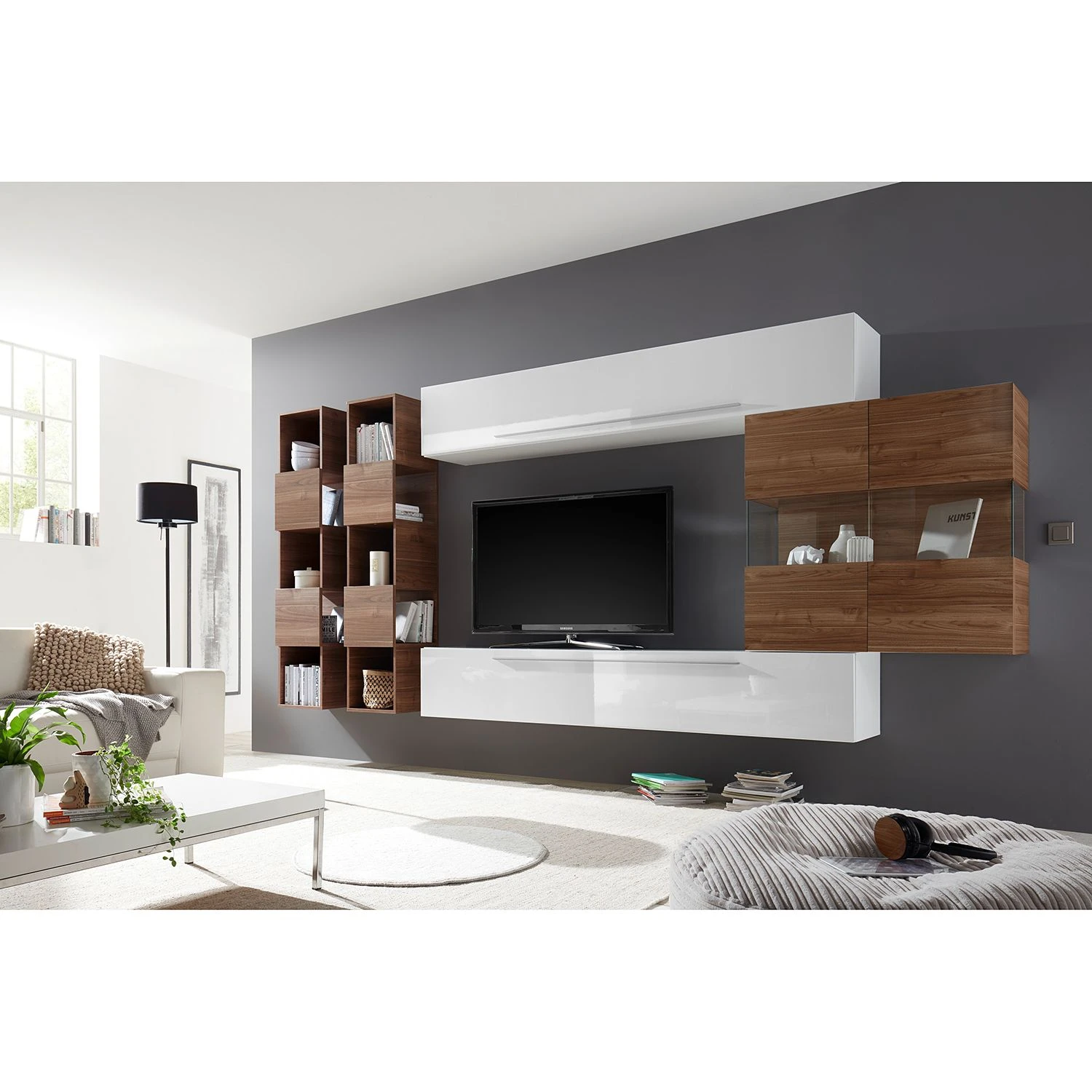 LC Spa Wohnwand Infinity IX (5-teilig) - Weiß / Nussbaum dunkel Dekor 2 LC Spa Wohnwand Infinity IX (5-teilig) - Weiß / Nussbaum dunkel Dekor – Bild 2