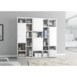 Loftscape Bücherregal Emporior VII - Hochglanz Weiß - Breite: 224 cm