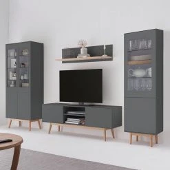Mørteens Wohnwand Lindholm II (4-teilig) - Eiche teilmassiv - Grau