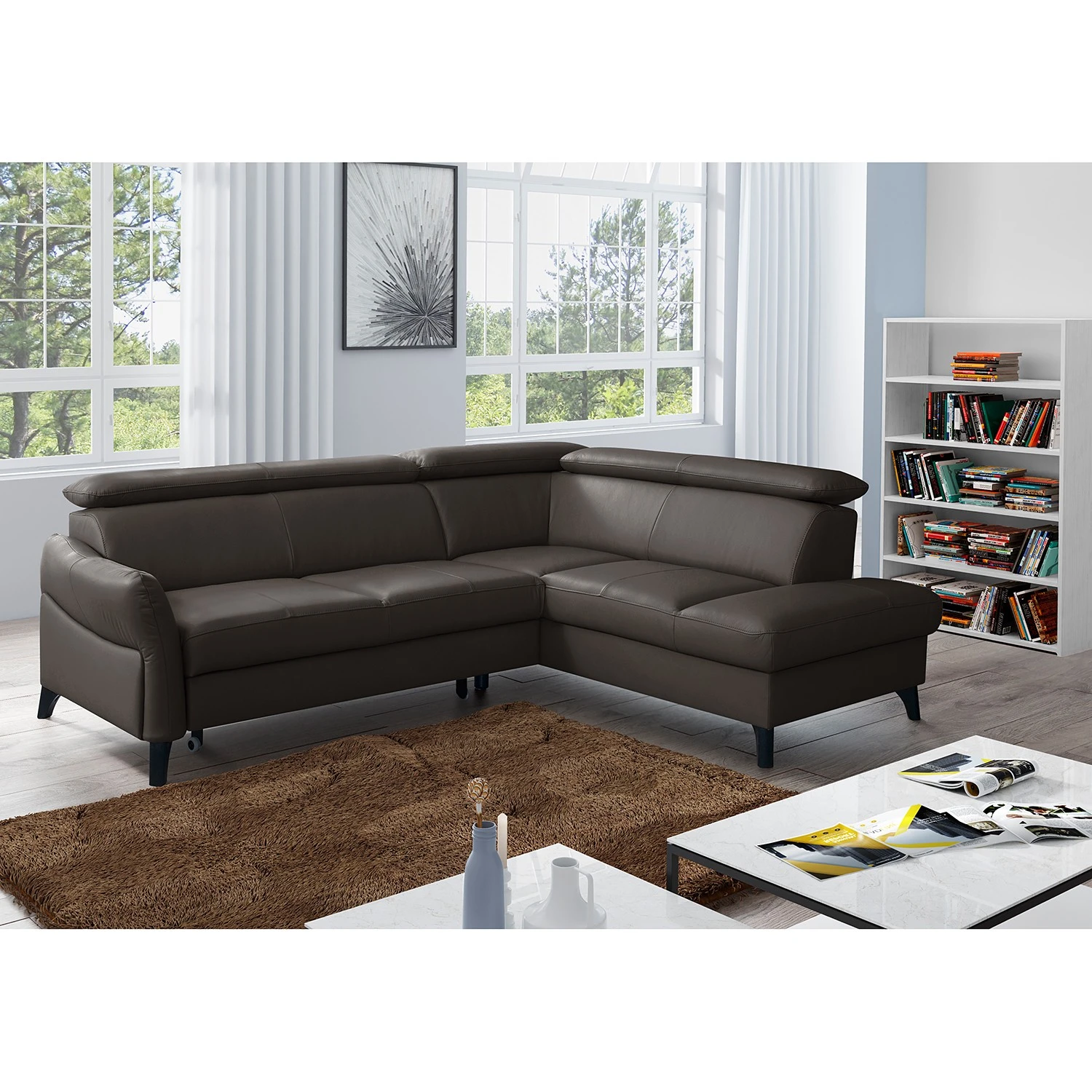 Loftscape Ecksofa Junin - Echtleder / Kunstleder - Dunkelbraun - Ottomane davorstehend rechts - Schlaffunktion - Bettkasten 3 Loftscape Ecksofa Junin - Echtleder / Kunstleder - Dunkelbraun - Ottomane davorstehend rechts - Schlaffunktion - Bettkasten – Bild 3