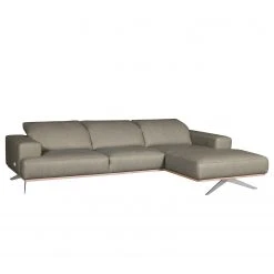 Loftscape Ecksofa Iglesia - Echtleder - Echtleder Nadra: Grau - Longchair davorstehend rechts - Silber - Buche