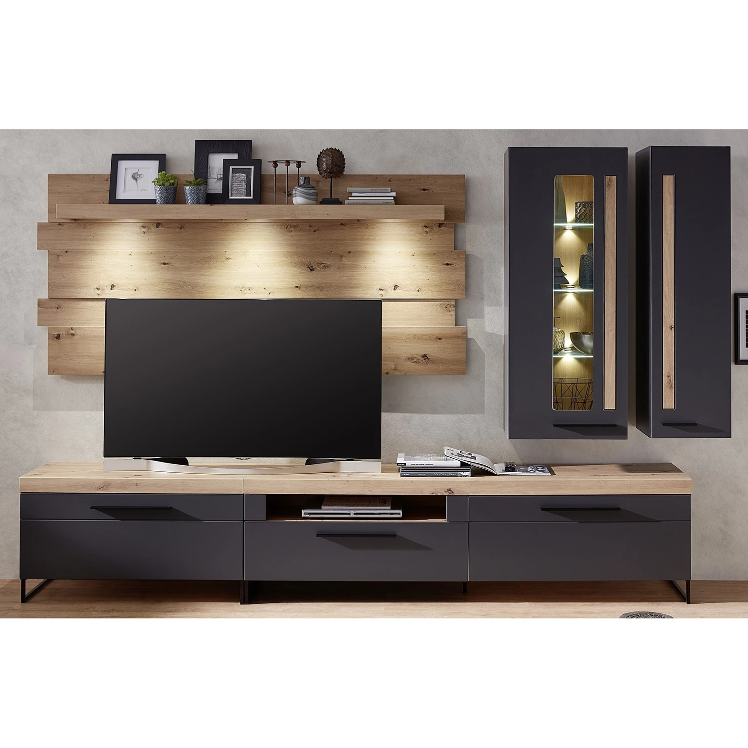 Red Living Wohnwand Parolin I (5-teilig) - Inkl. Beleuchtung - Dunkelgrau 1 Red Living Wohnwand Parolin I (5-teilig) - Inkl. Beleuchtung - Dunkelgrau