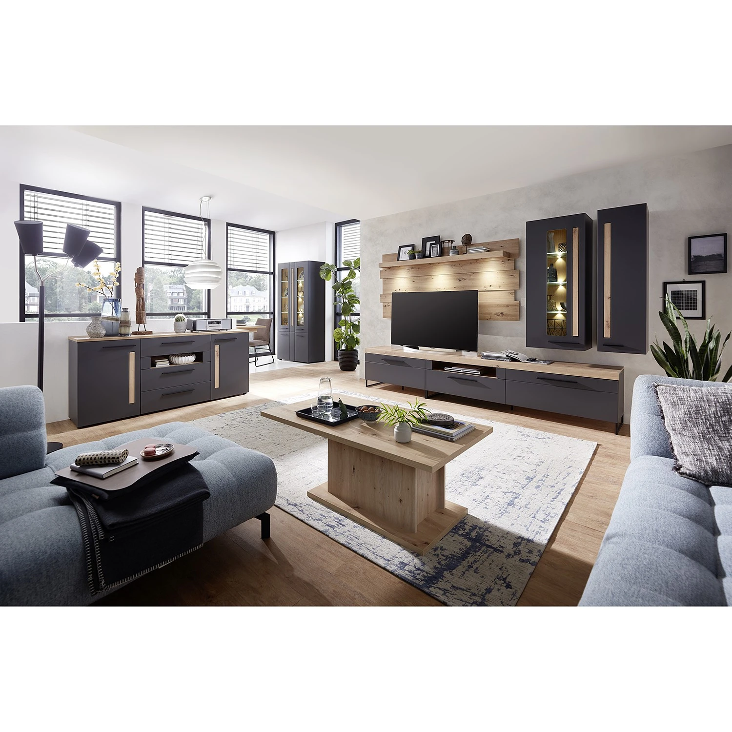 Red Living Wohnwand Parolin I (5-teilig) - Inkl. Beleuchtung - Dunkelgrau 2 Red Living Wohnwand Parolin I (5-teilig) - Inkl. Beleuchtung - Dunkelgrau – Bild 2