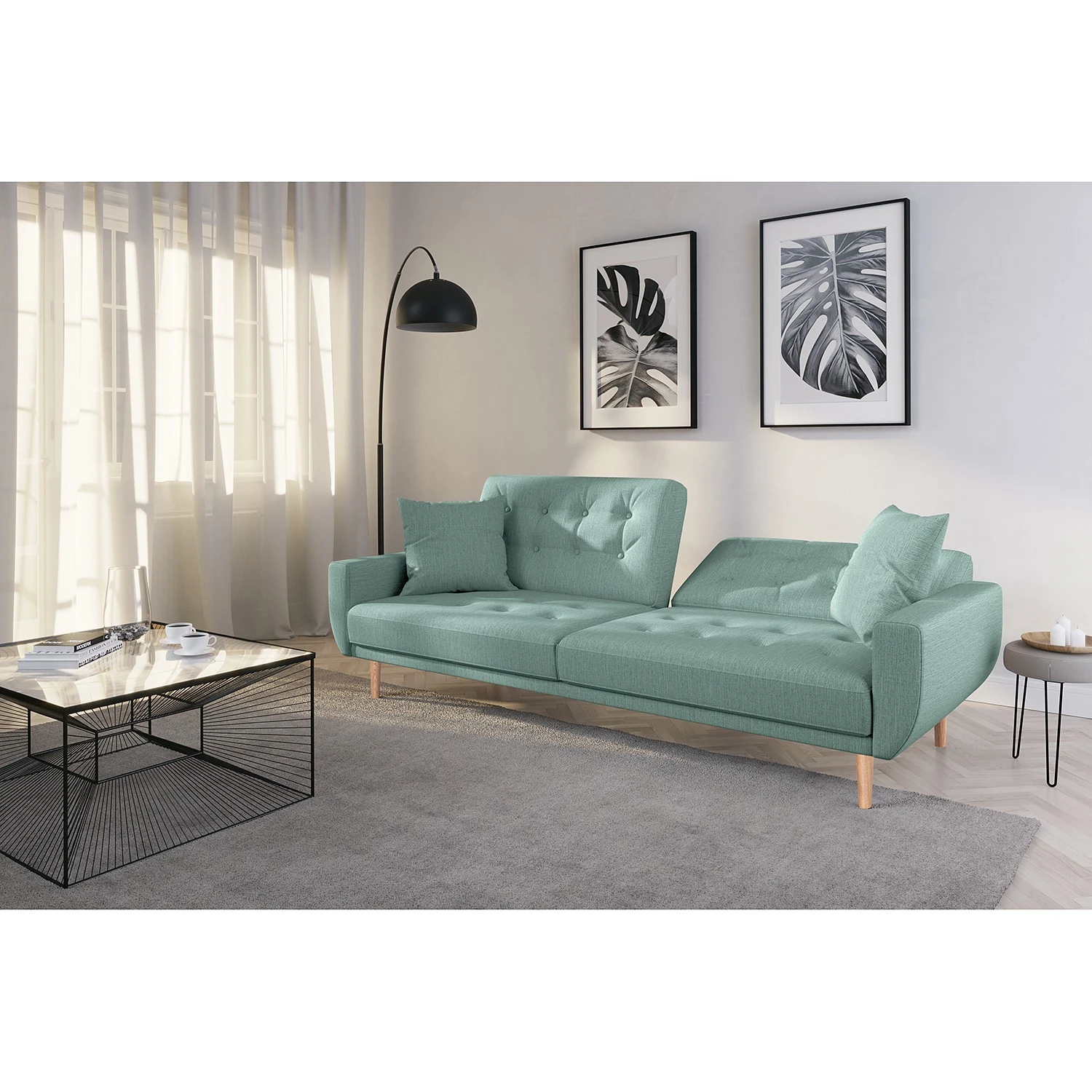 Norrwood Schlafsofa Vaise I - Samt - Webstoff Meara: Mintgrau 2 Norrwood Schlafsofa Vaise I - Samt - Webstoff Meara: Mintgrau – Bild 2