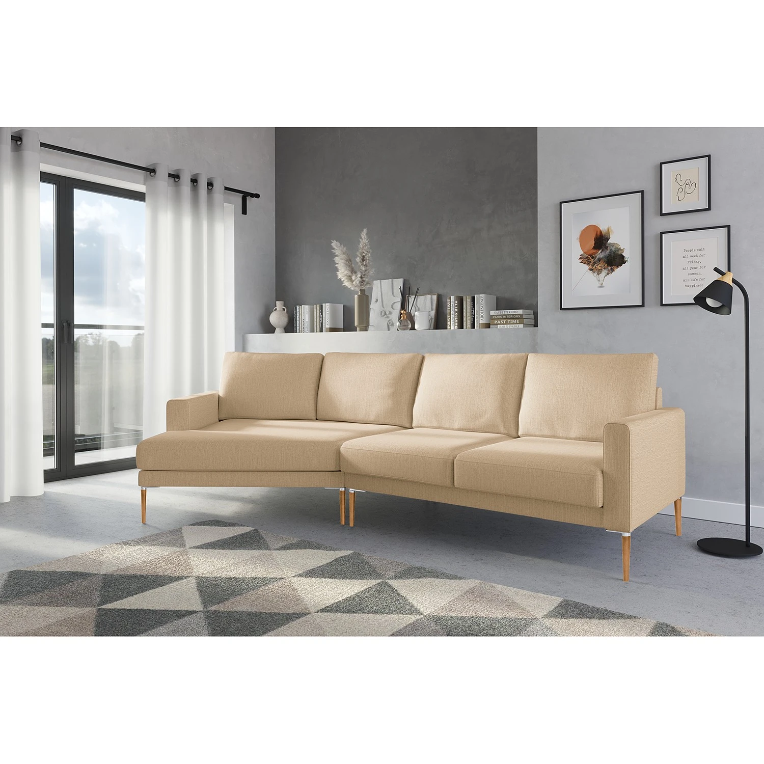 Norrwood Ecksofa Sauvo I - Samt - Webstoff Meara: Beige - Longchair davorstehend links 2 Norrwood Ecksofa Sauvo I - Samt - Webstoff Meara: Beige - Longchair davorstehend links – Bild 2